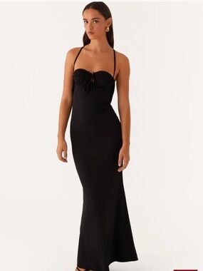 Peppermayo Black Halter Tie-Front Maxi Dress